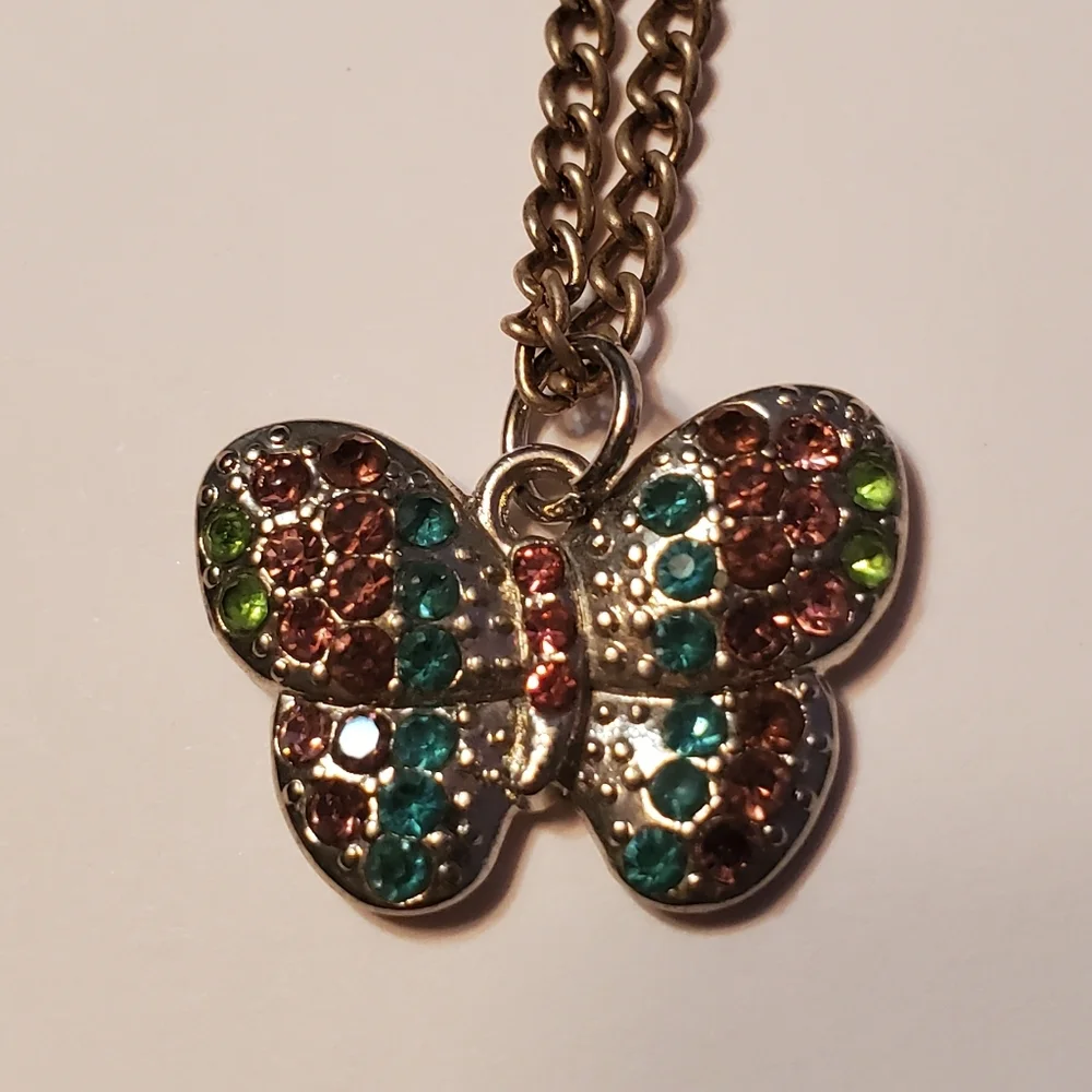 Women's Silver Chain Necklace‎  Color Rhinestones Butterfly Jewelry Faux Silver